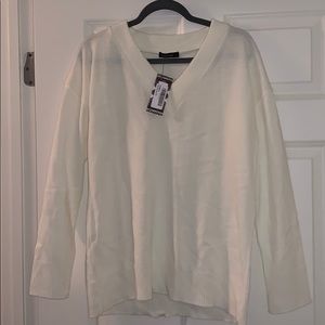 Boohoo Oversized Ivory V-Neck Jumper